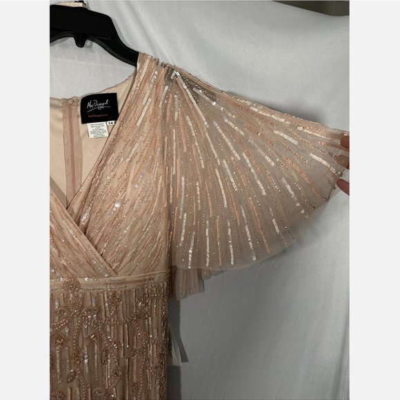 NWT $698 Mac Duggal [ 14 ] Embellished Cap Sleeve Cape Trumpet Gown‎ Blush - Picture 12 of 16